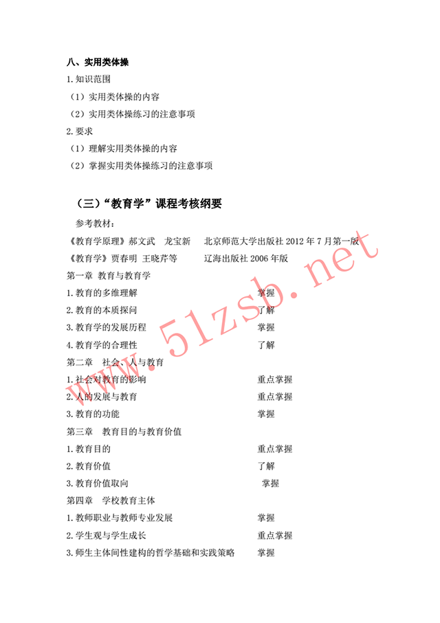 2018體育教育專業(yè)考試綱要