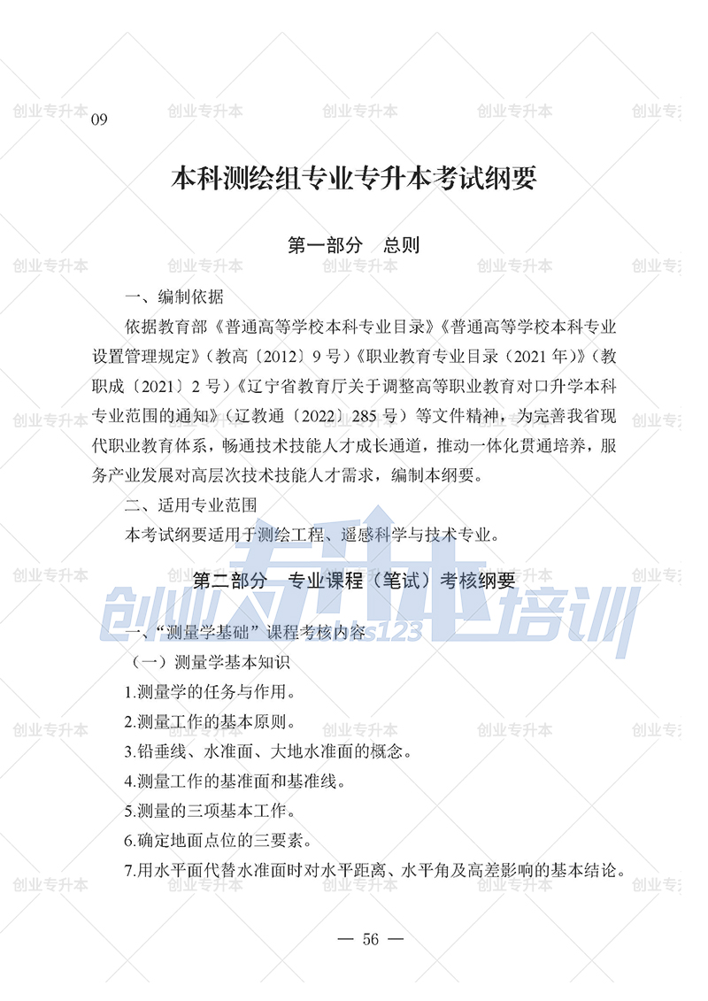 2025年遼寧專升本測繪組考試大綱